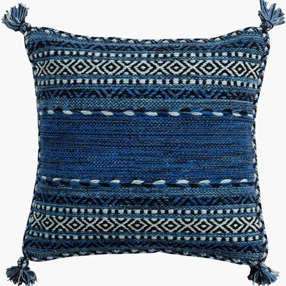 SURYA Trenza 20” x 20” cotton Blue and Black southwest Throw Pillow EUC - Picture 1 of 6